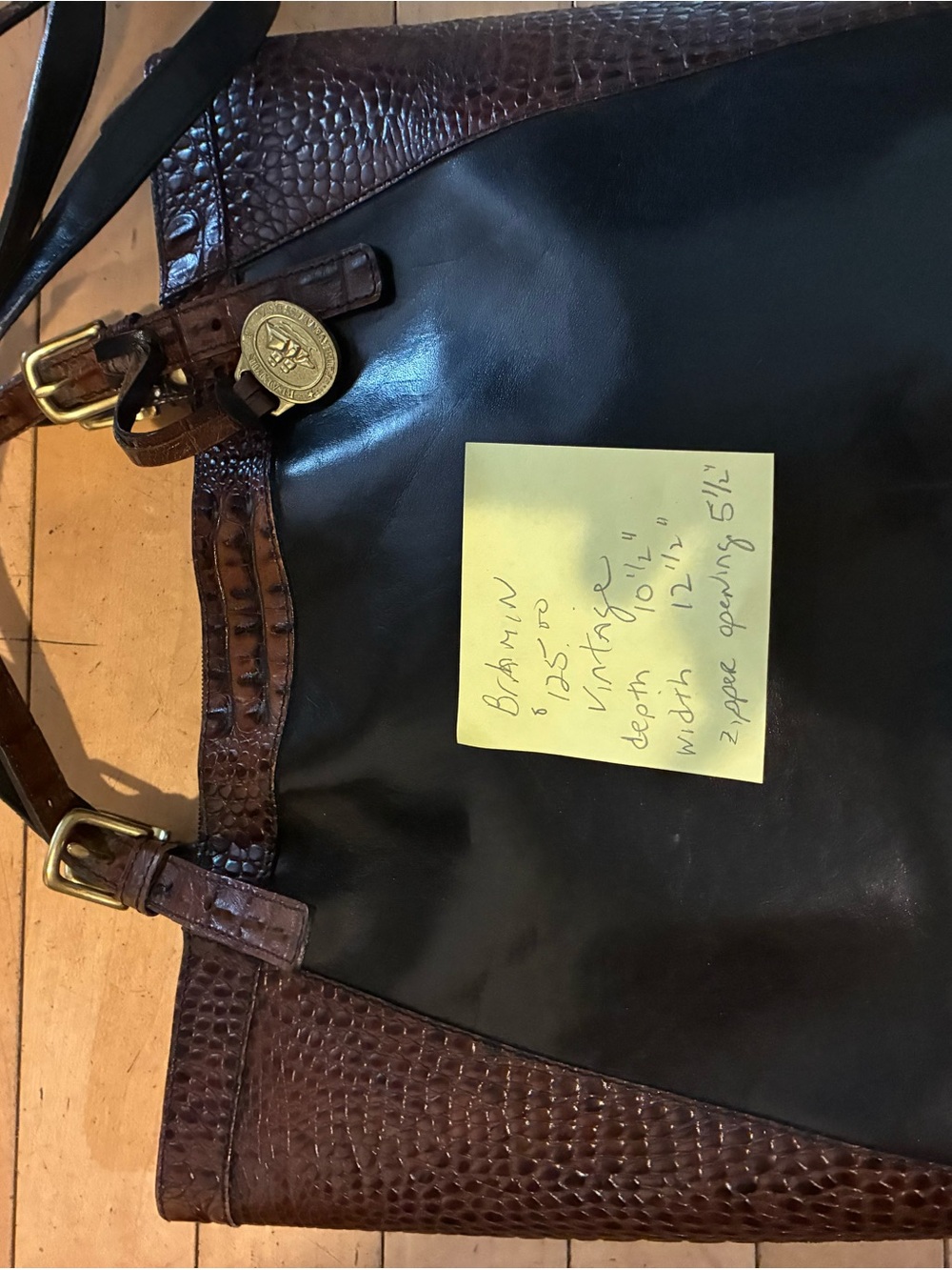 Classic  Brahmin Black and Brown Croc  Leather Shoulder Bag